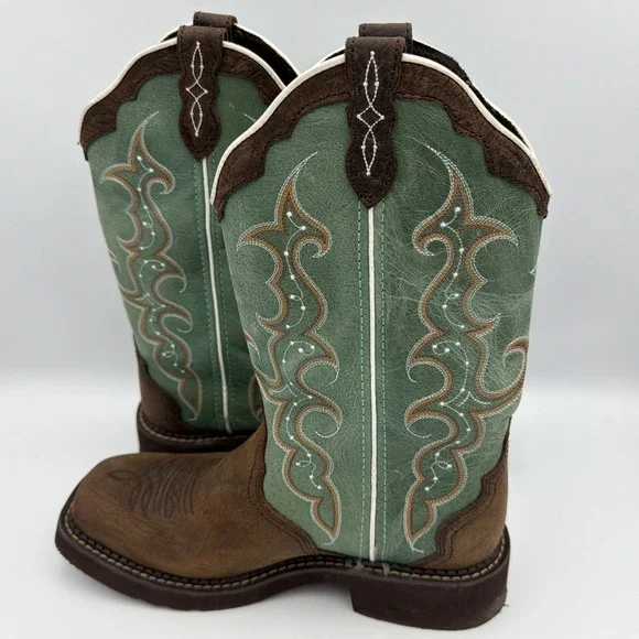 Justin Boots Women 7.5 B Gypsy Green Leather Square Toe Country Equestrian L2904 - Picture 6 of 11